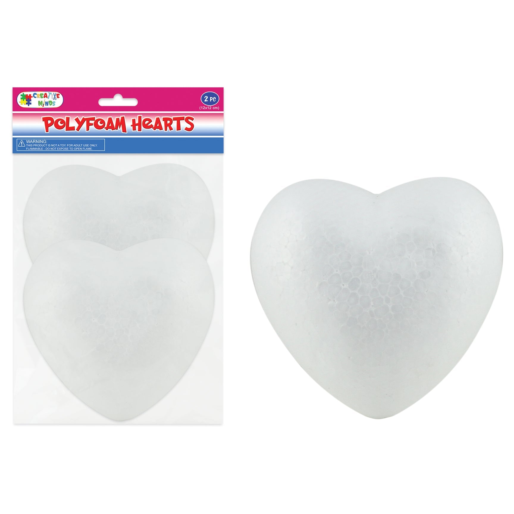 POLYFOAM HEARTS 2-PK 12CM