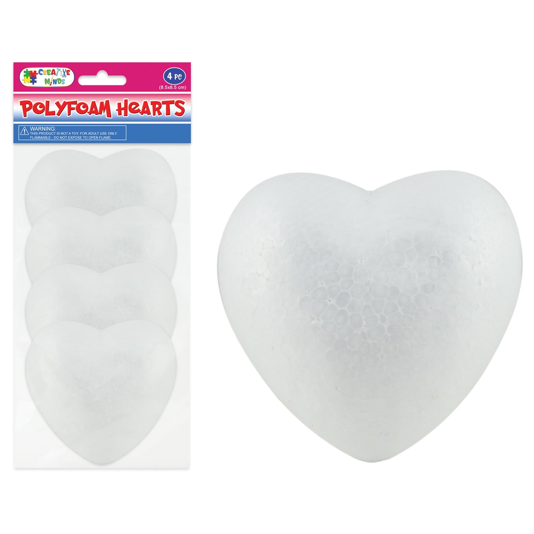 POLYFOAM HEART 4-PK 8.5CM