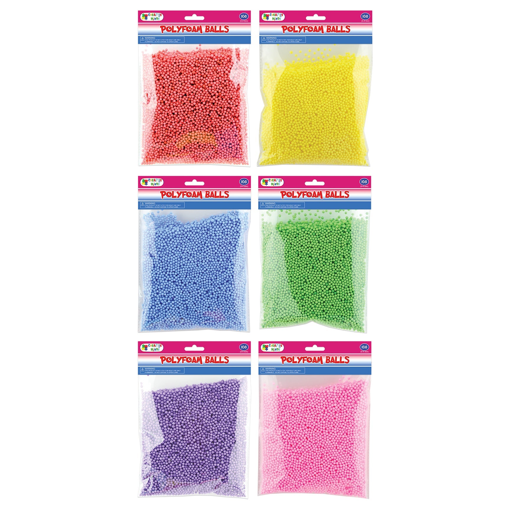 POLYFOAM BEADS 6 ASSTD 3-4MM 10 GRAMMS