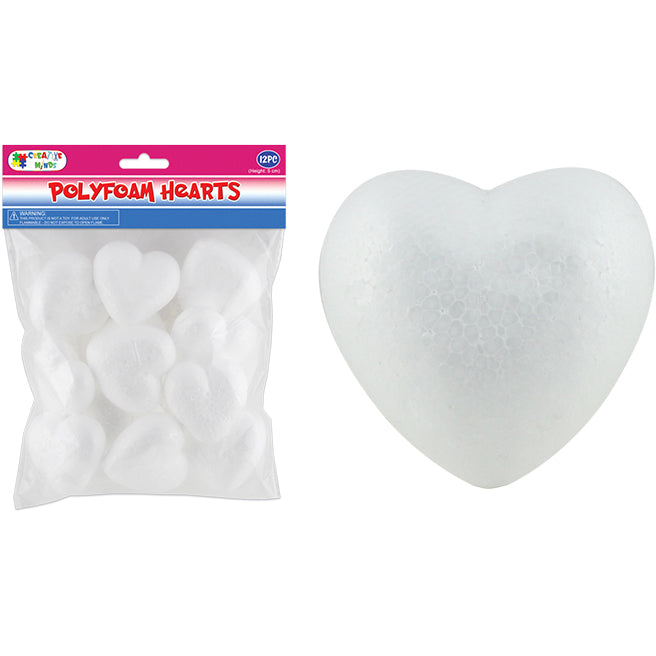 CRAFT POLYFOAM HEART 12PC 2in(5.5cm )