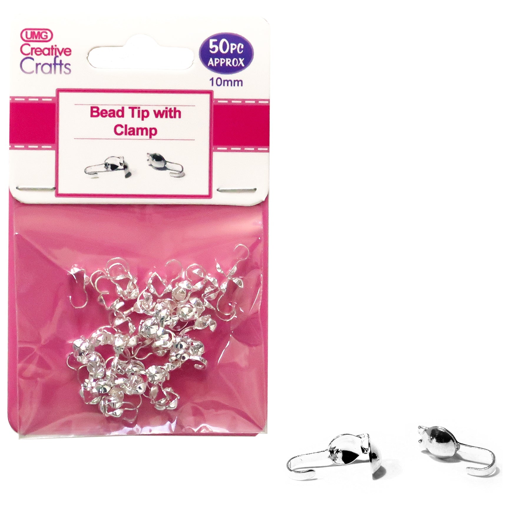 BEAD TIP CLAMP-ON 10MM 50PC SILVER