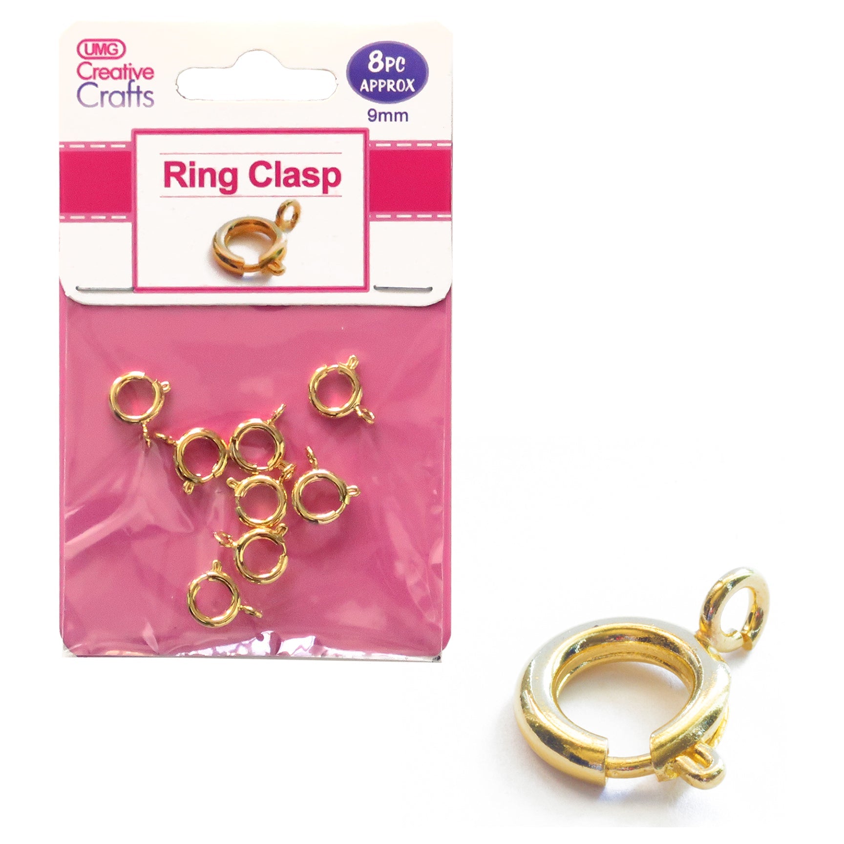 RING CLASP 9MM 8PC GOLD