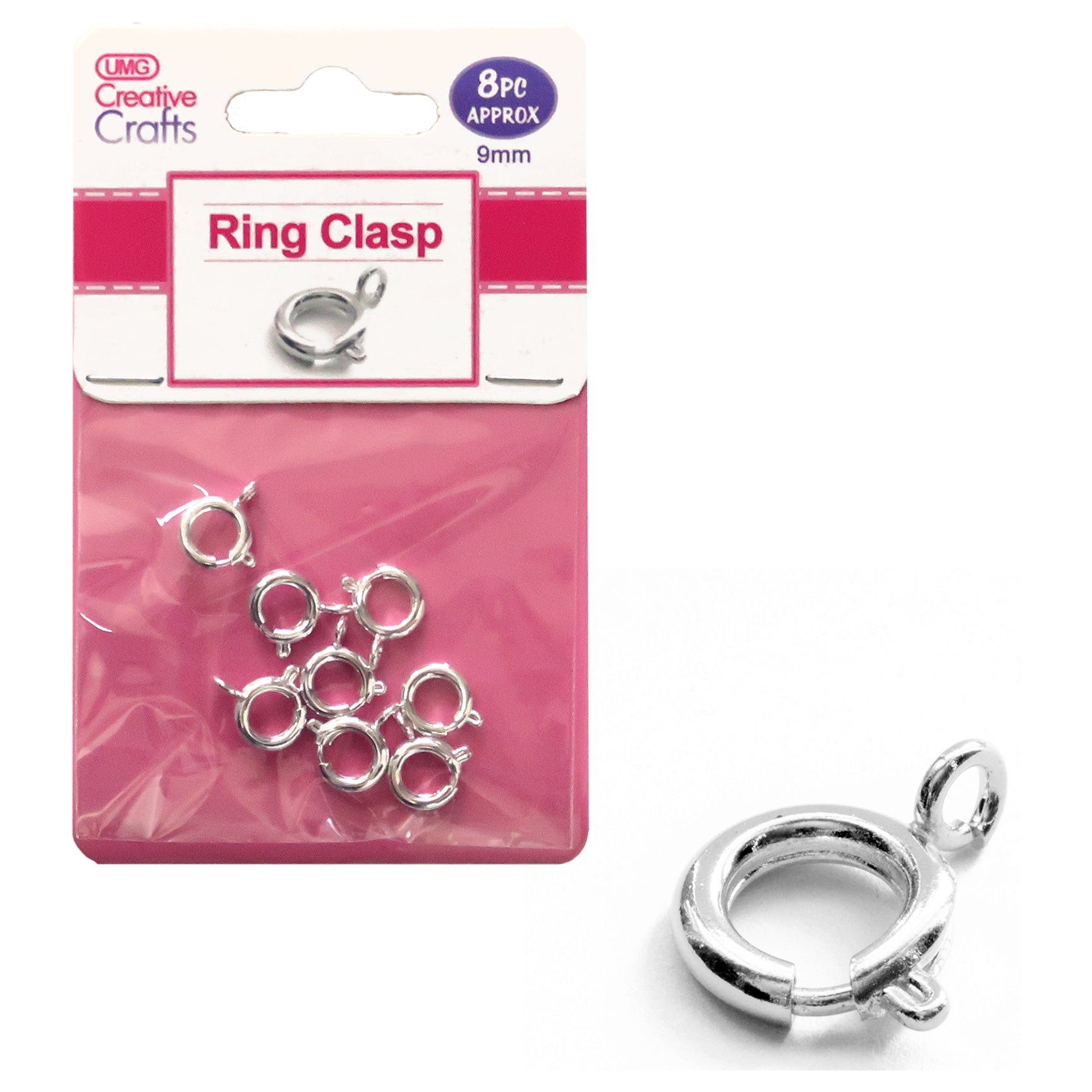 RING CLASP 9MM 8PC SILVER