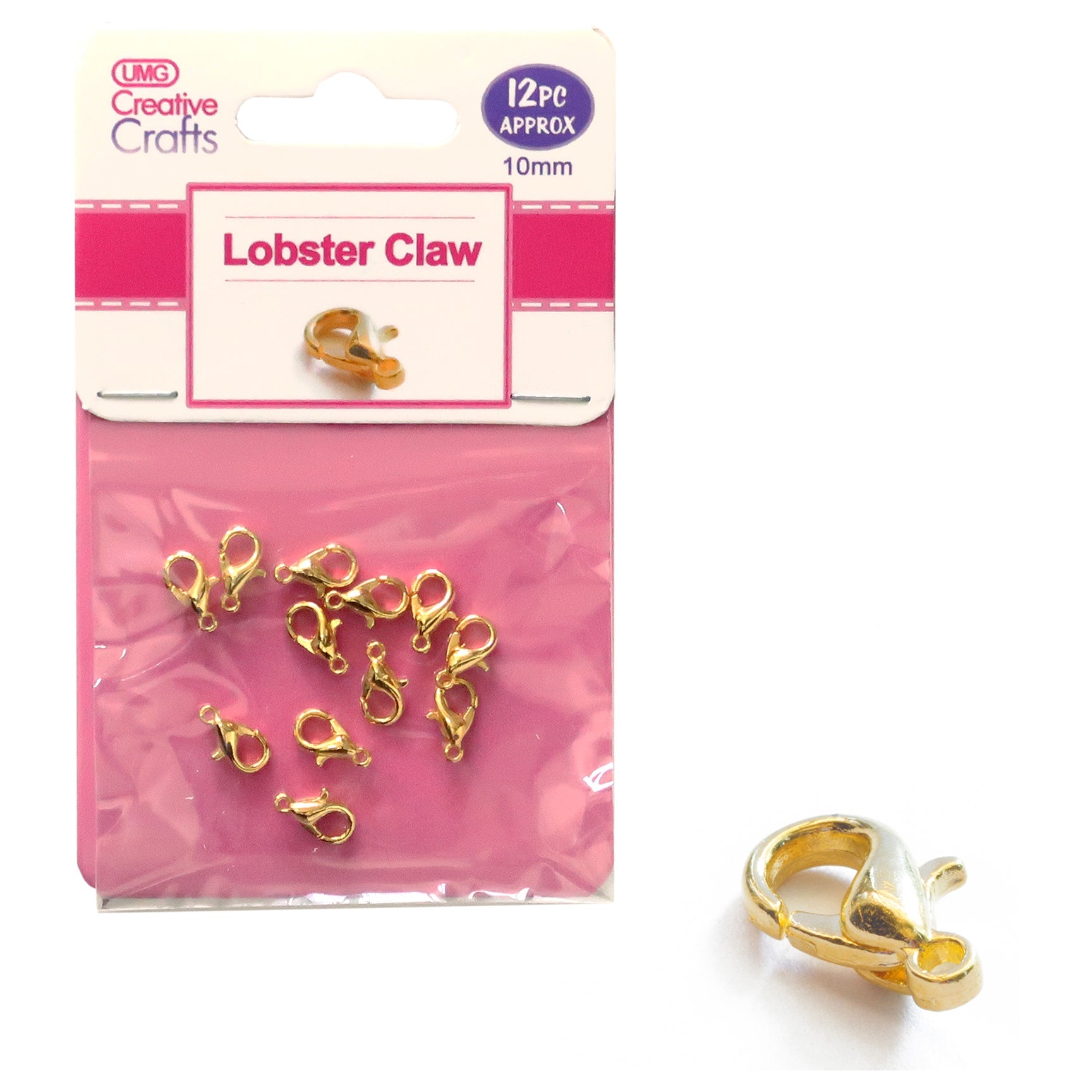 LOBSTER CLAW W/CLASP 10MM 12PC GOLD