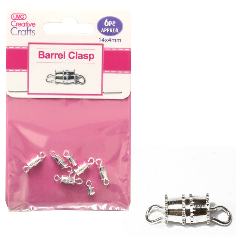 BARREL CLASP TAPERED 14X4MM 6PC SILVER