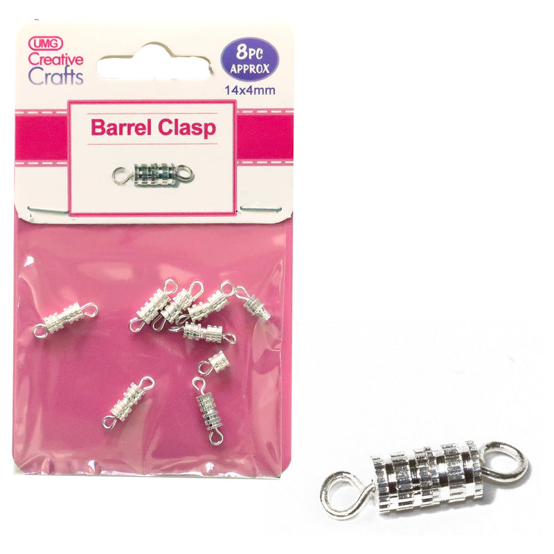 BARREL CLASP 14X4MM 8PC SILVER