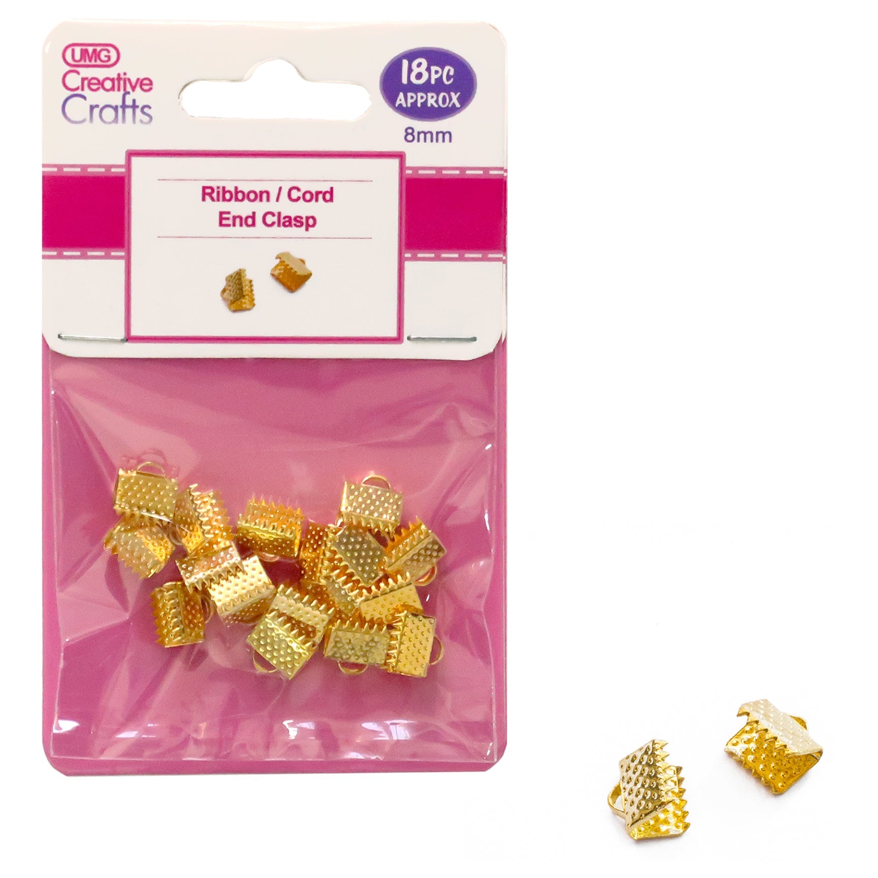 RIBBON/CORD END CLASP 8MM 18PC GOLD