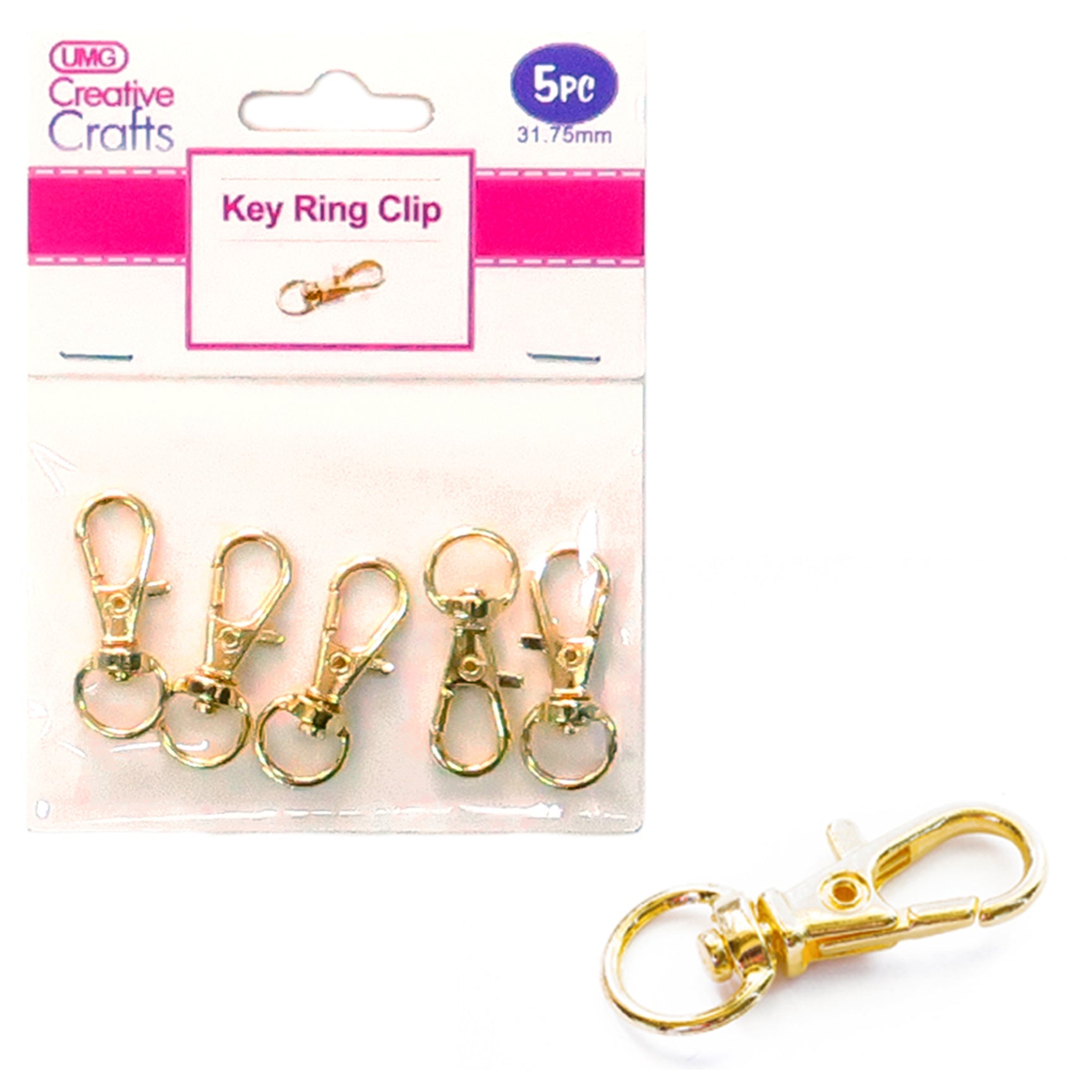 KEY RING CLIP 31.75MM 5PC GOLD