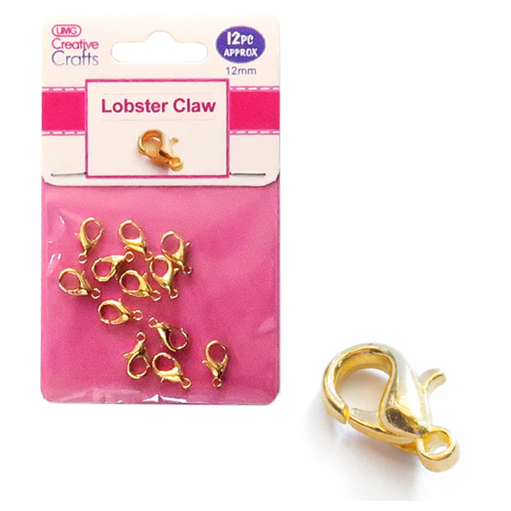 LOBSTER CLAW 12MM 12PC GOLD