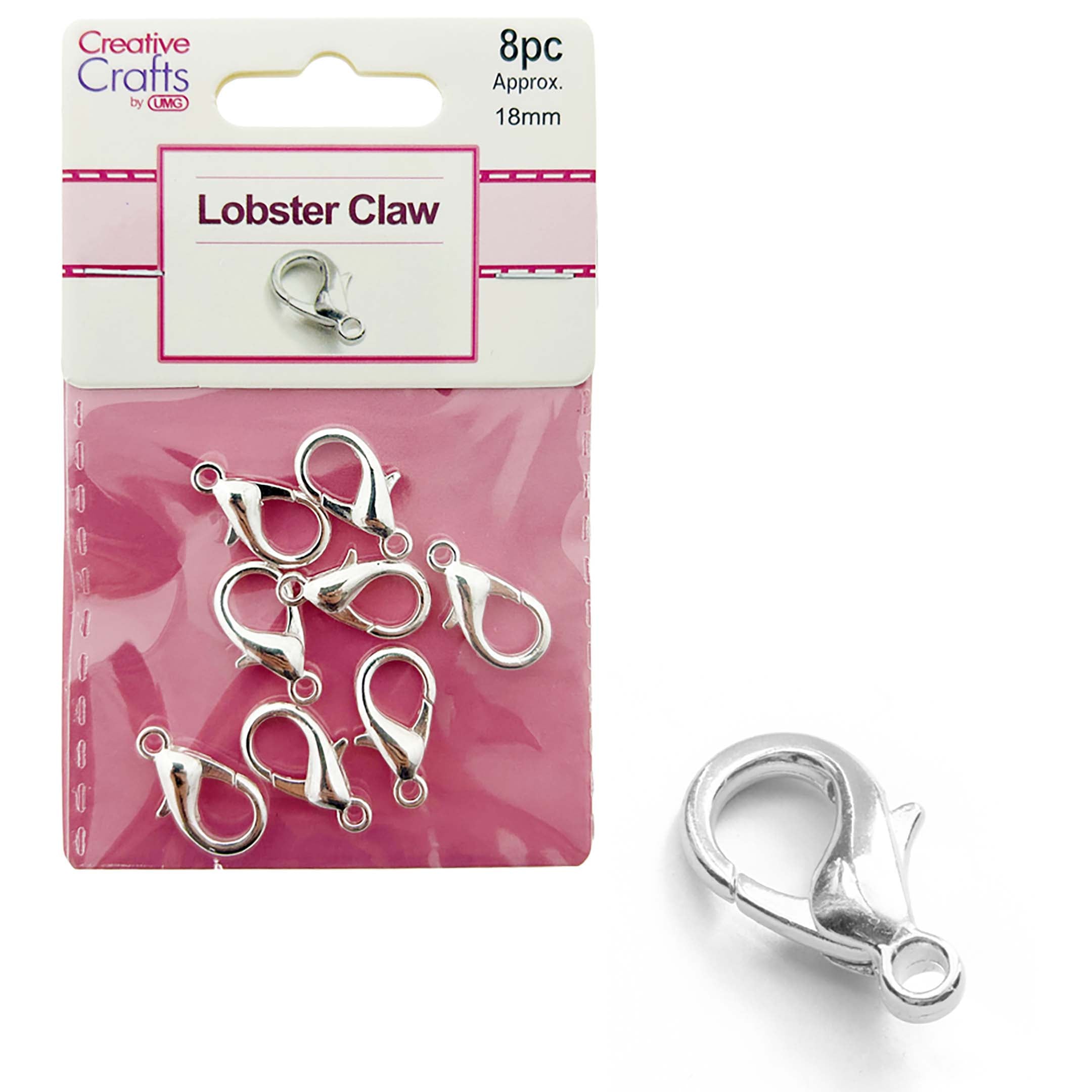 LOBSTER CLAW 18MM 8PC SILVER