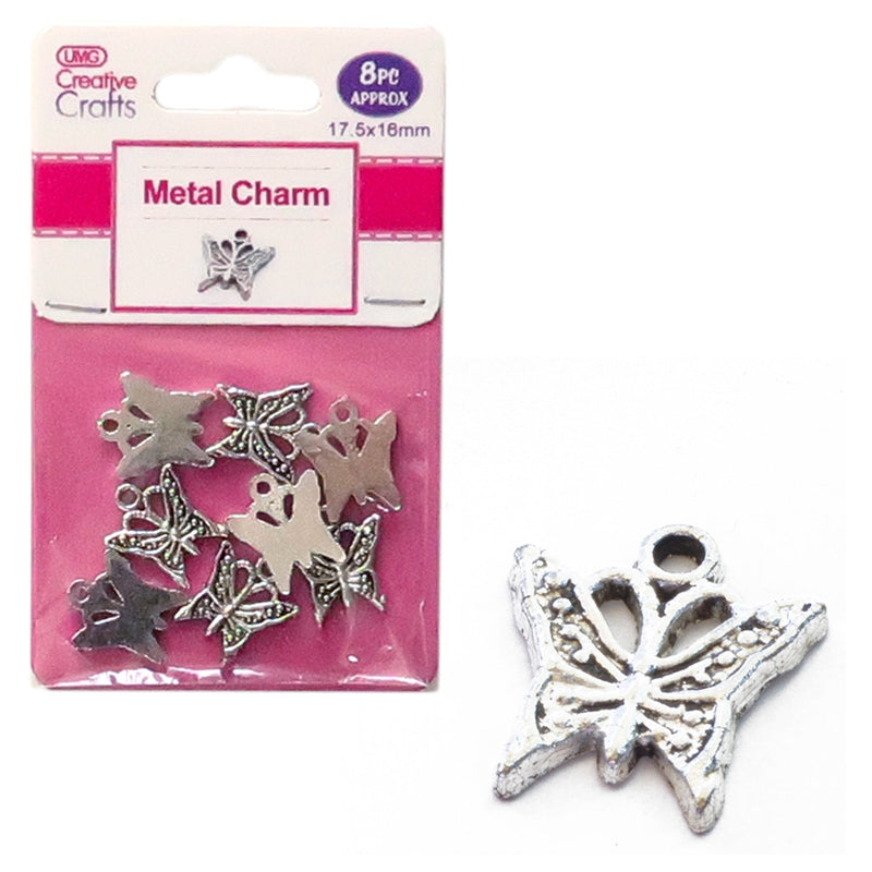 METAL CHARMS 17.5MM X 16MM 8PC BUTTERFLY