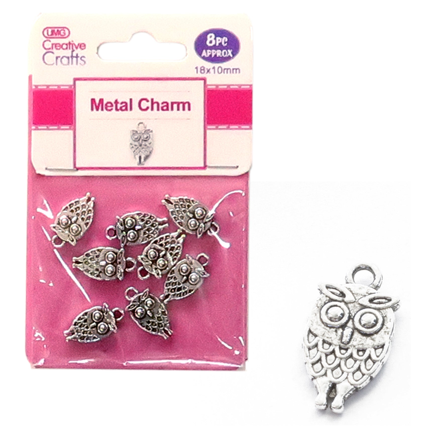 METAL CHARMS 18MM X 10MM 8PC OWL