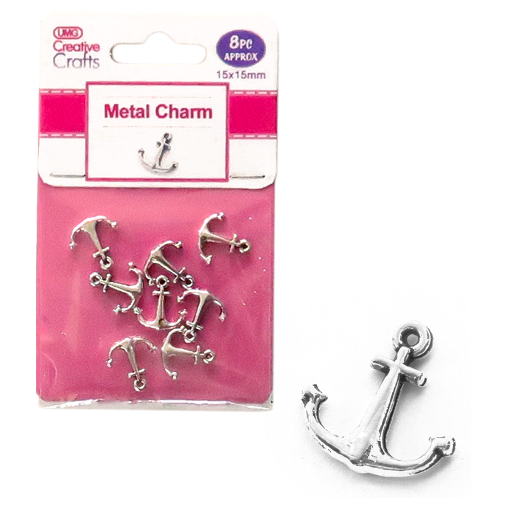 METAL CHARMS 15MM X 15MM 8PC ANCHOR