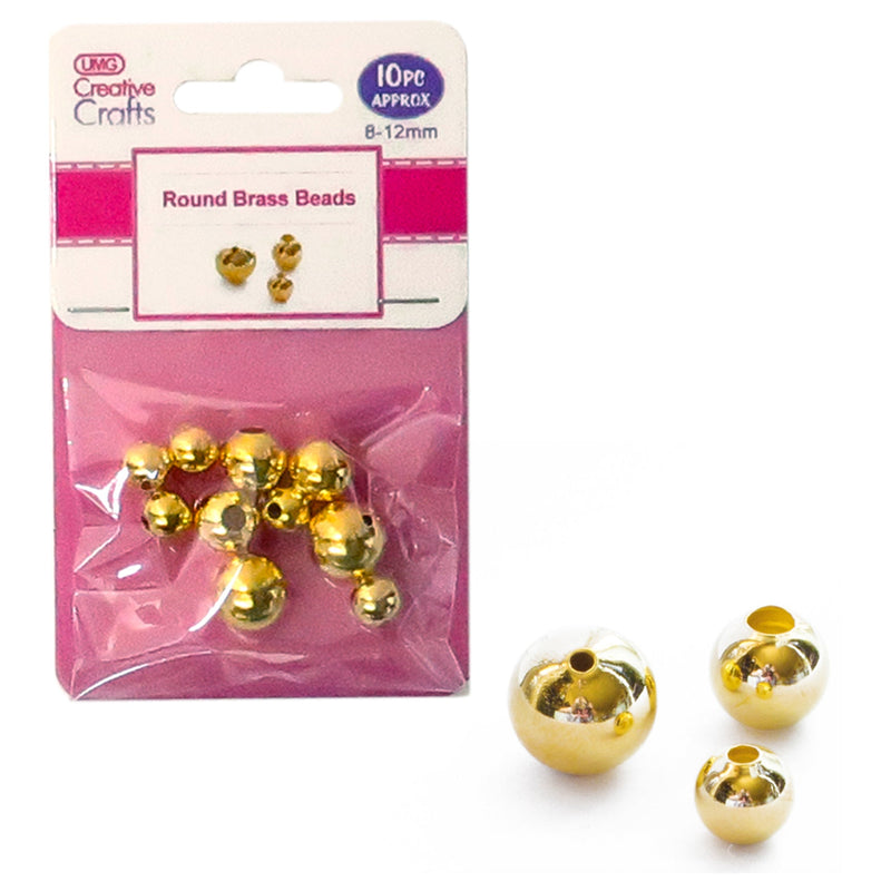 ROUND BRASS BEADS 8-12MM 10PC (GOLD)