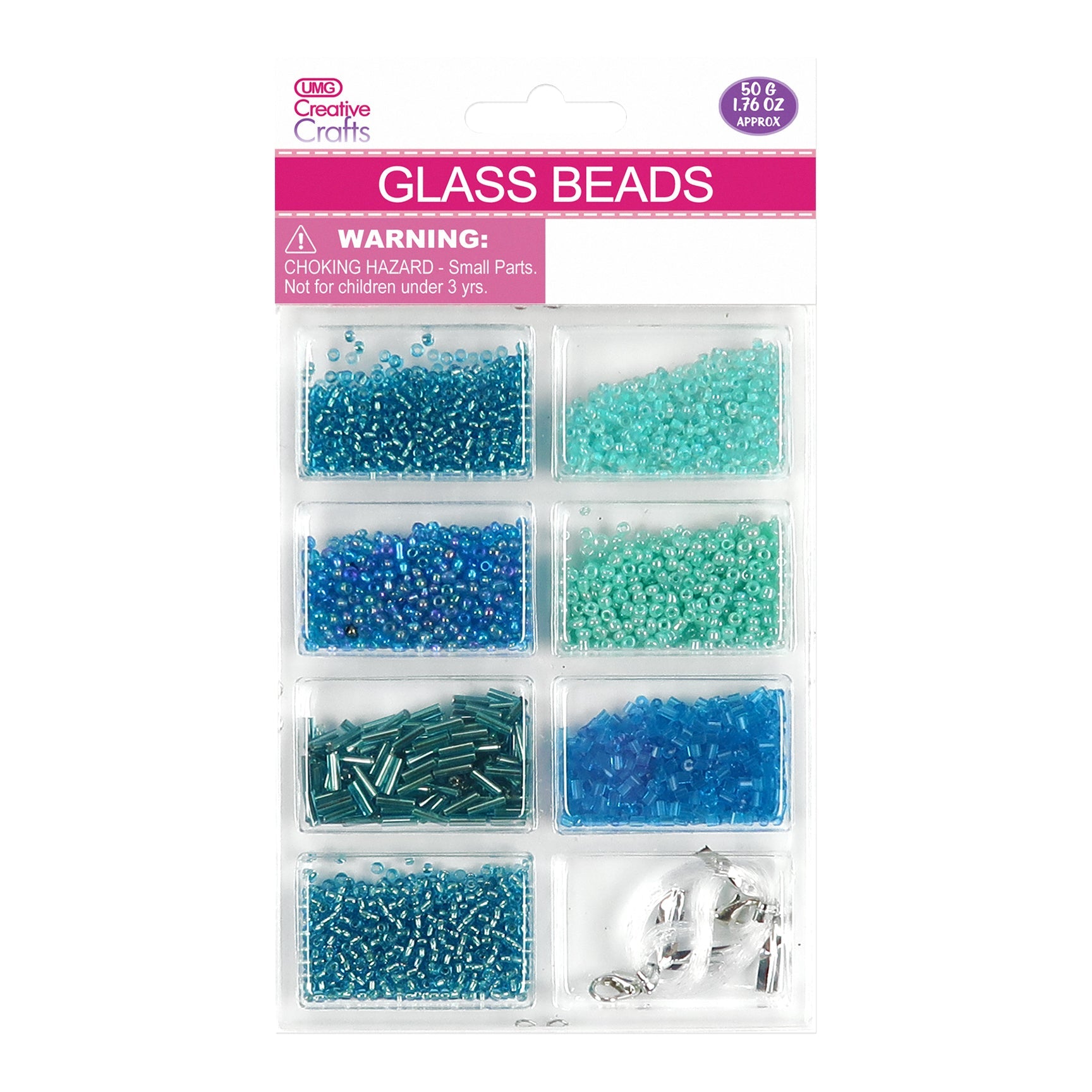 GLASS BEADS COMP W/ CORD BLUE