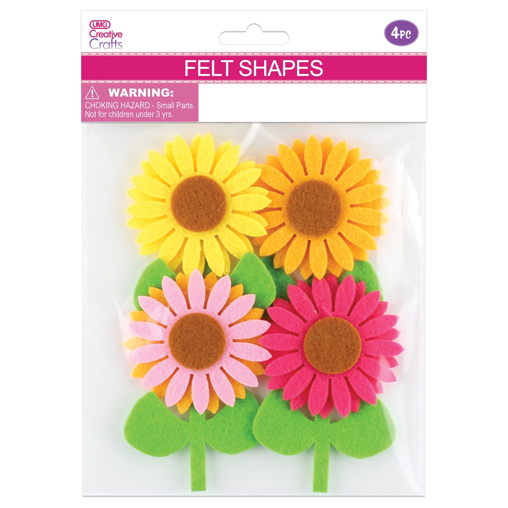 FELT CRAFT FLOWER; 4PC 9x6CM