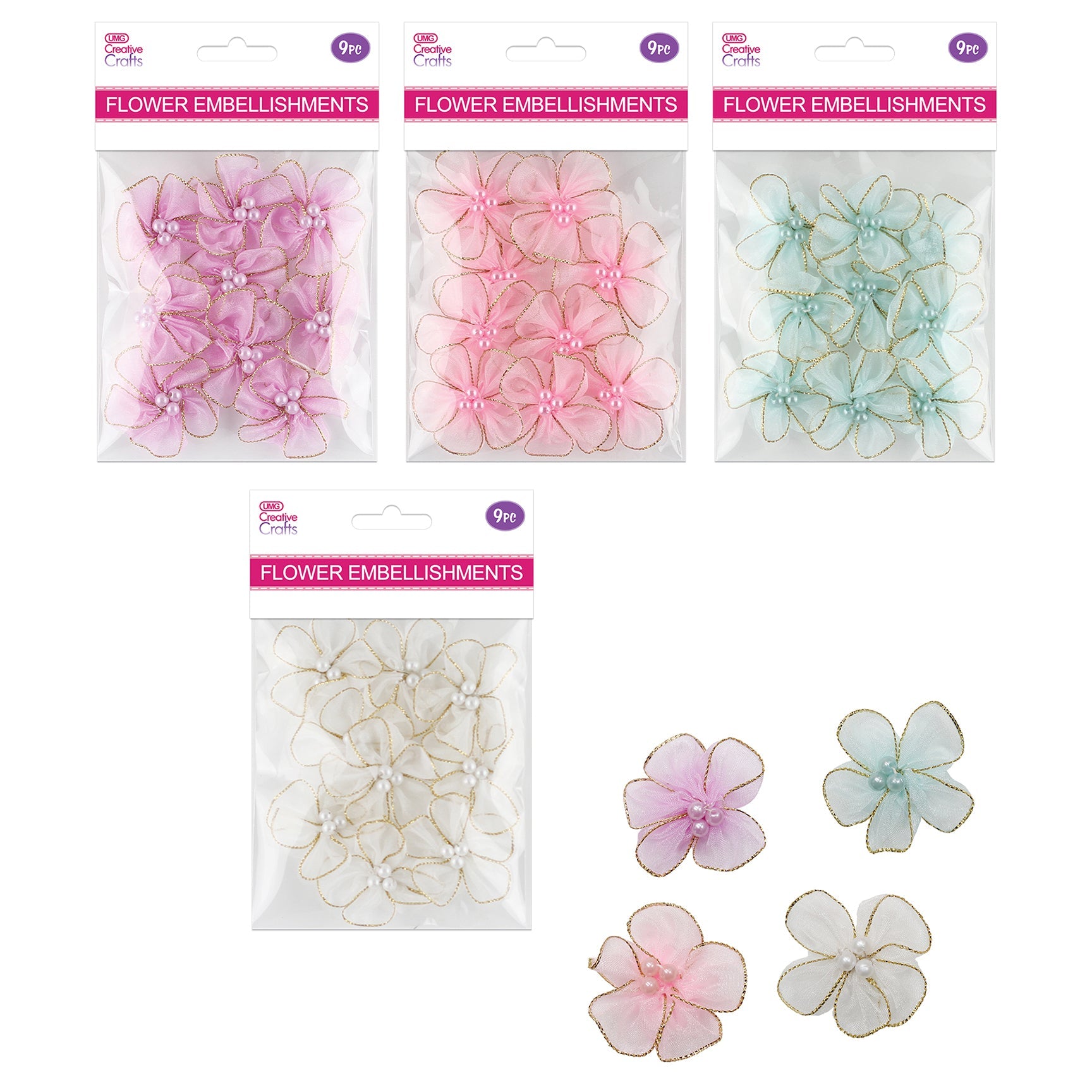 FLOWER CRAFT; ORGANZA 9PC 4.2CM