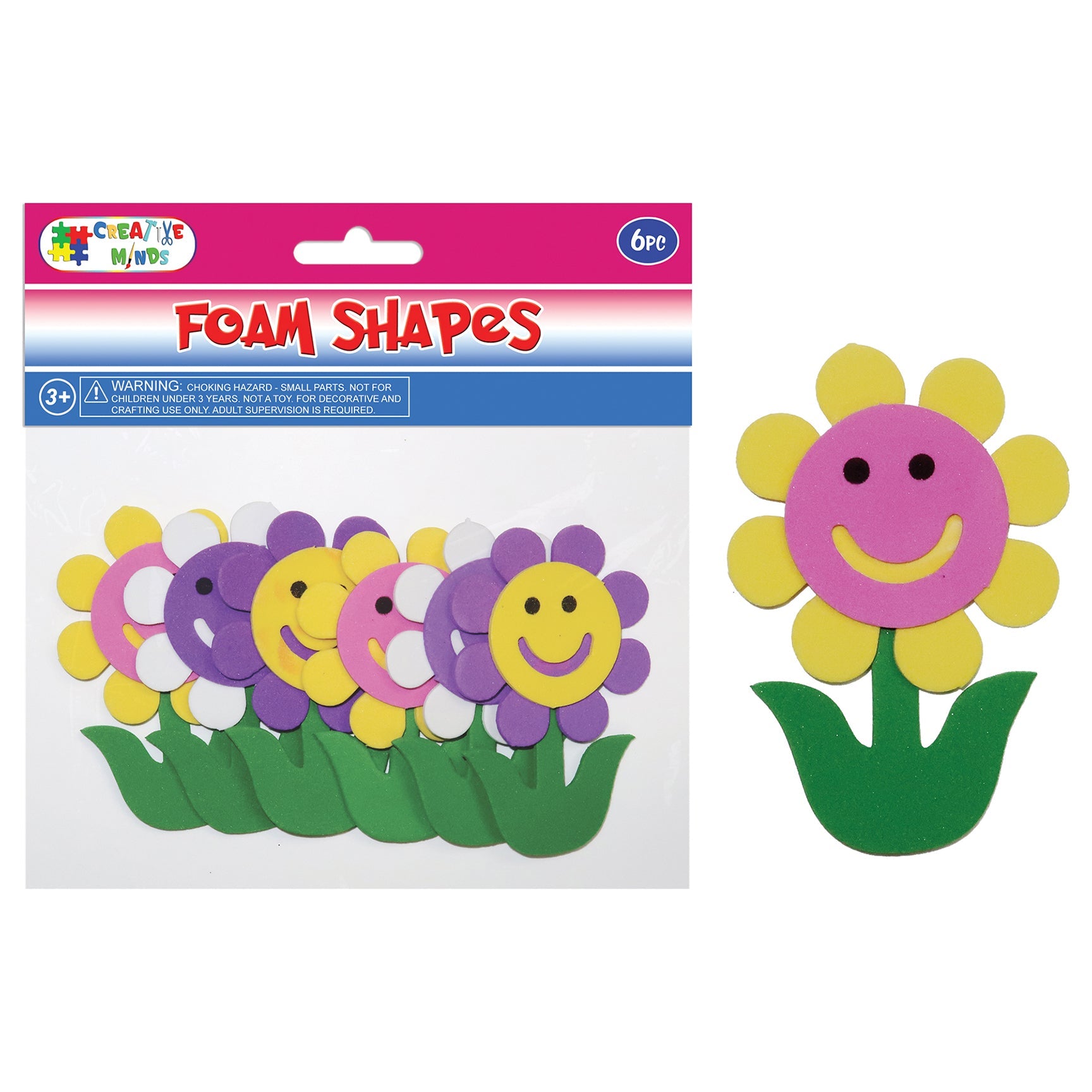 FOAM CRAFT SMILEY FLOWERS 6PC