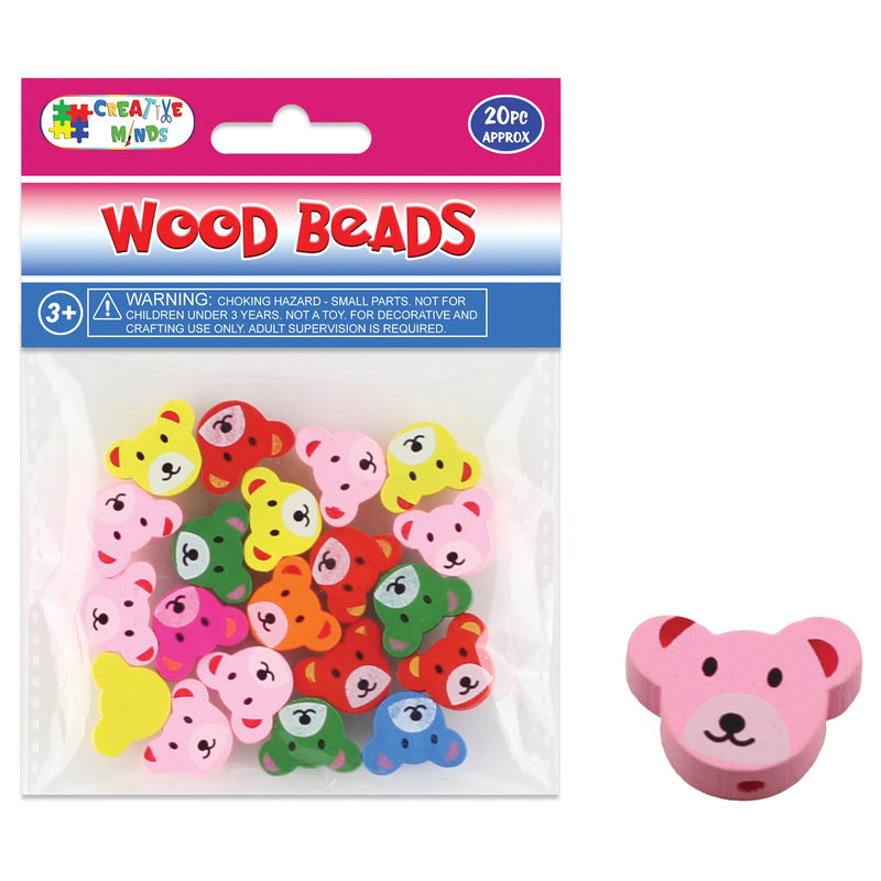 WOOD BEADS; BEAR 20PC