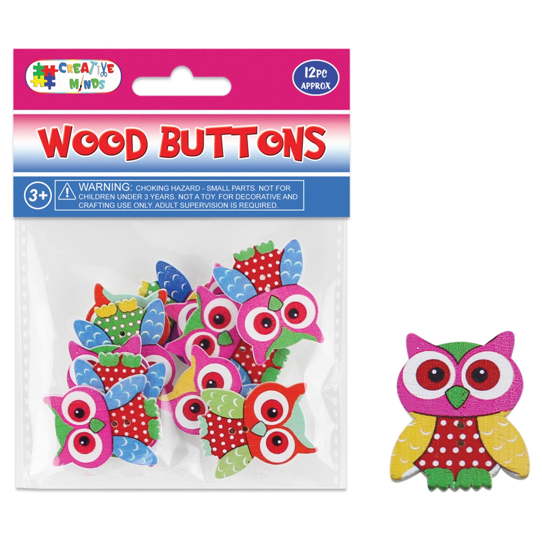 WOOD BUTTON OWL 20PC 2.9x3.5CM