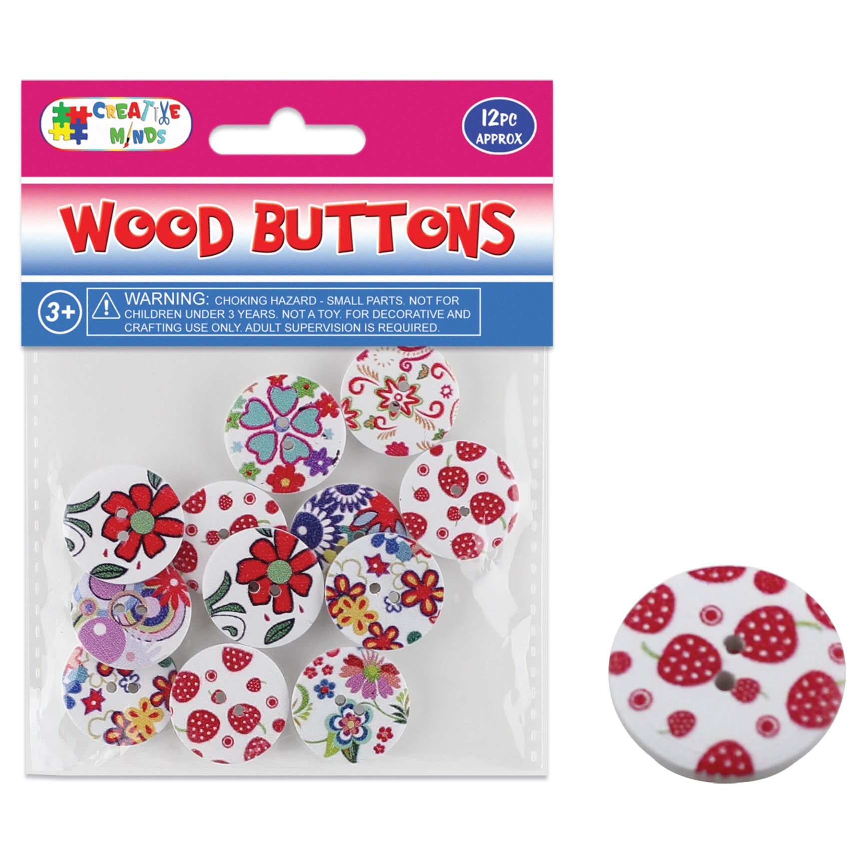 WOOD BUTTON ROUND 12PC 2.3CM