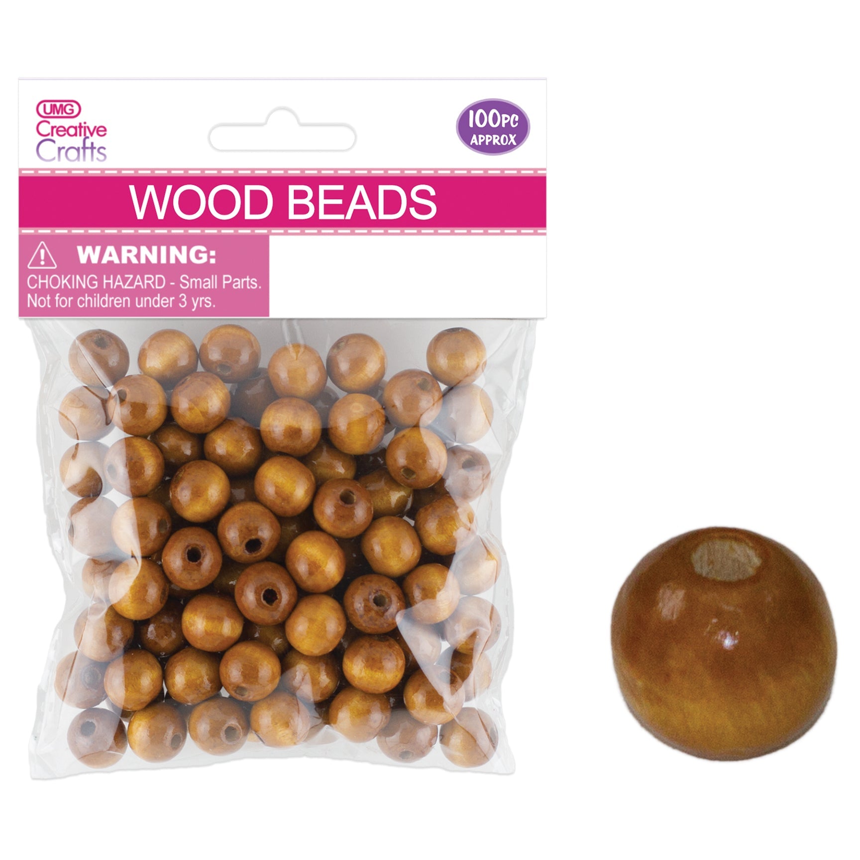 WOOD BEADS ROUND BROWN 12MM 100PC