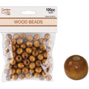 WOOD BEADS; ROUND BROWN 12MM 100PC