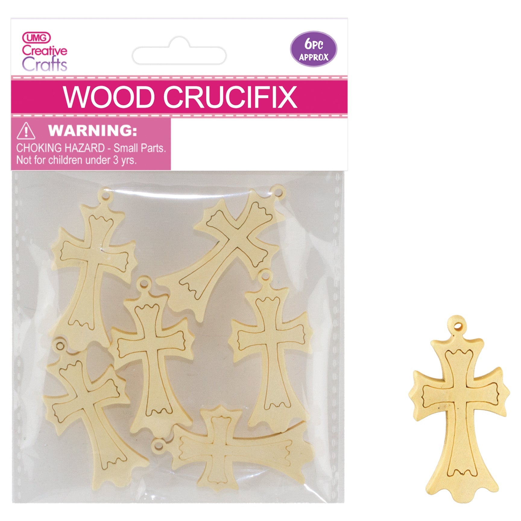 WOOD CRUCIFIX BEAD NATURAL 6PC