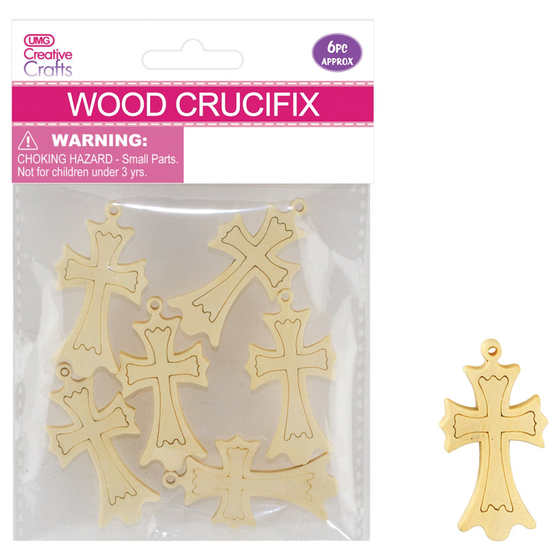 WOOD CRUCIFIX BEAD NATURAL 6PC