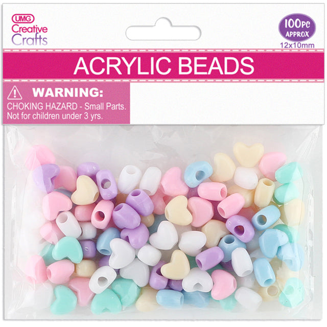 ACRYLIC HEART BEADS 12x10MM 100PC