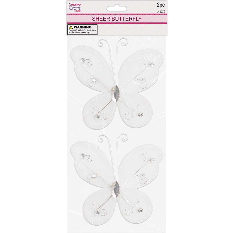 BUTTERFLY EMBELISHMENT 10CM 2PC WHITE