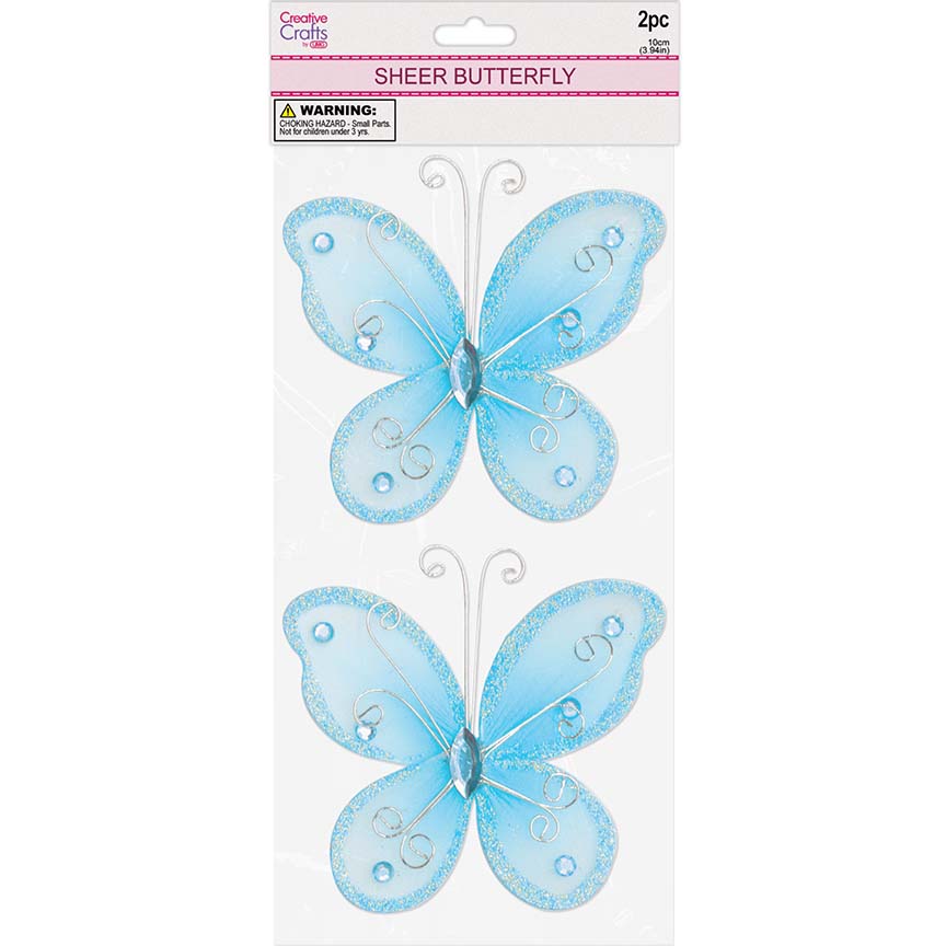 BUTTERFLY EMBELISHMENT 10CM 2PC LT BLUE