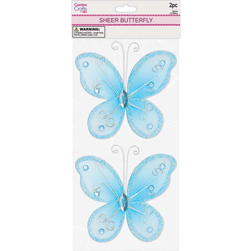 BUTTERFLY EMBELISHMENT 10CM 2PC LT BLUE