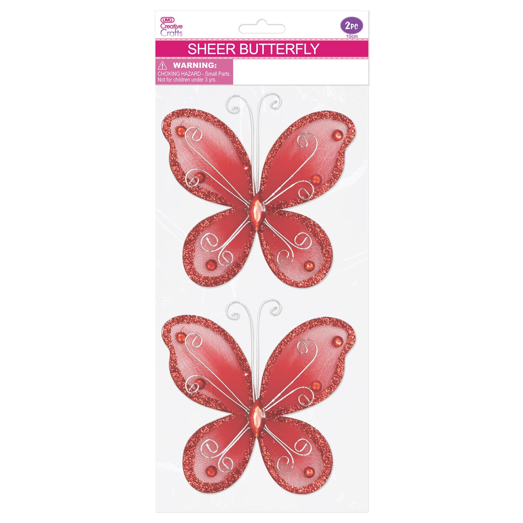 BUTTERFLY EMBELISHMENT 10CM 2PC RED