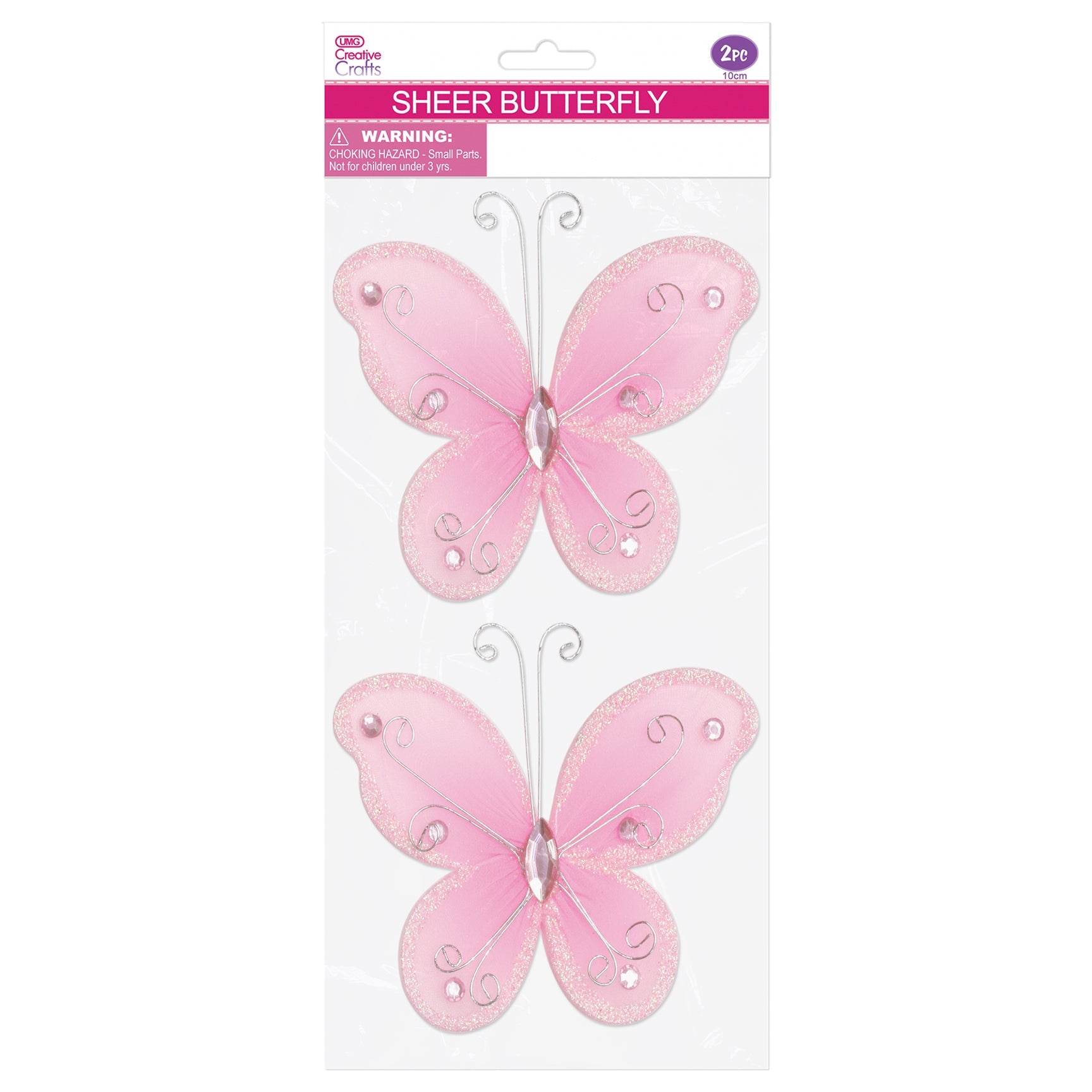 BUTTERFLY EMBELISHMENT 10CM 2PC LT  PINK