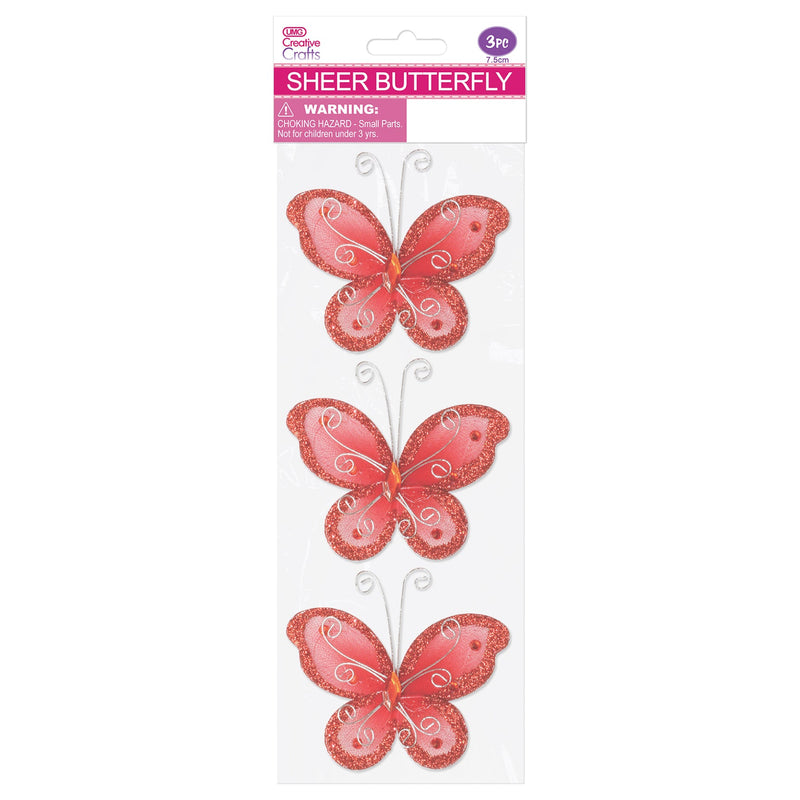 BUTTERFLY EMBELISHMENT 7.5CM 3PC RED