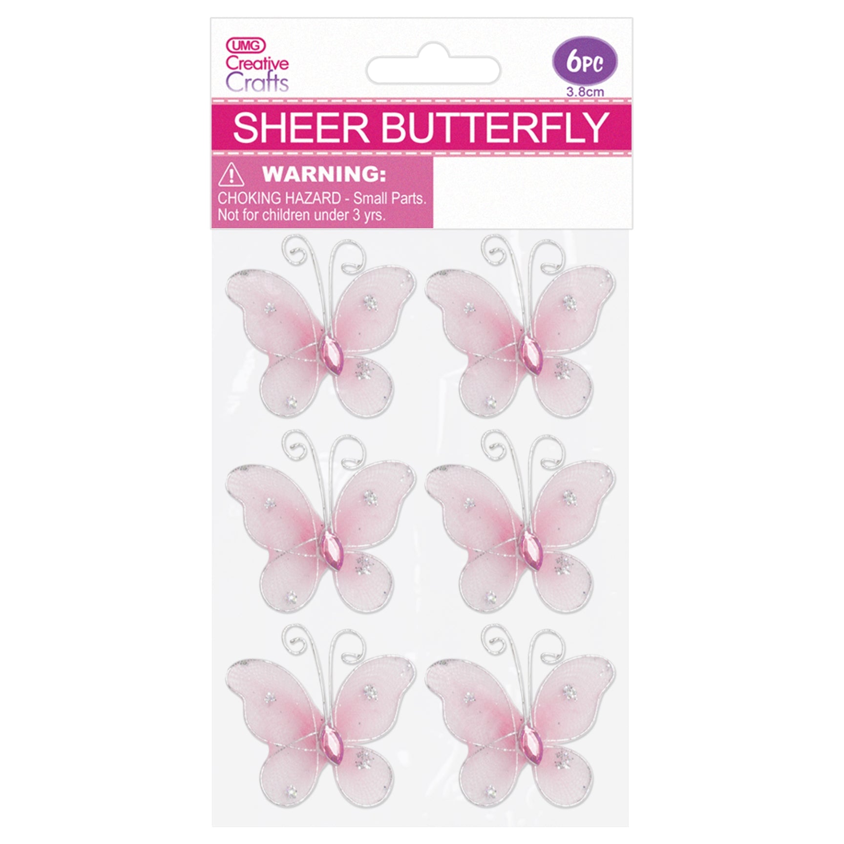 BUTTERFLY EMBELISHMENT 3.8CM LT PINK