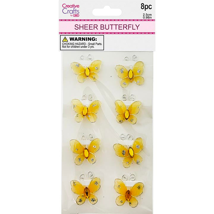 BUTTERFLY EMBELISHMENT 2.5CM 8PC GOLD