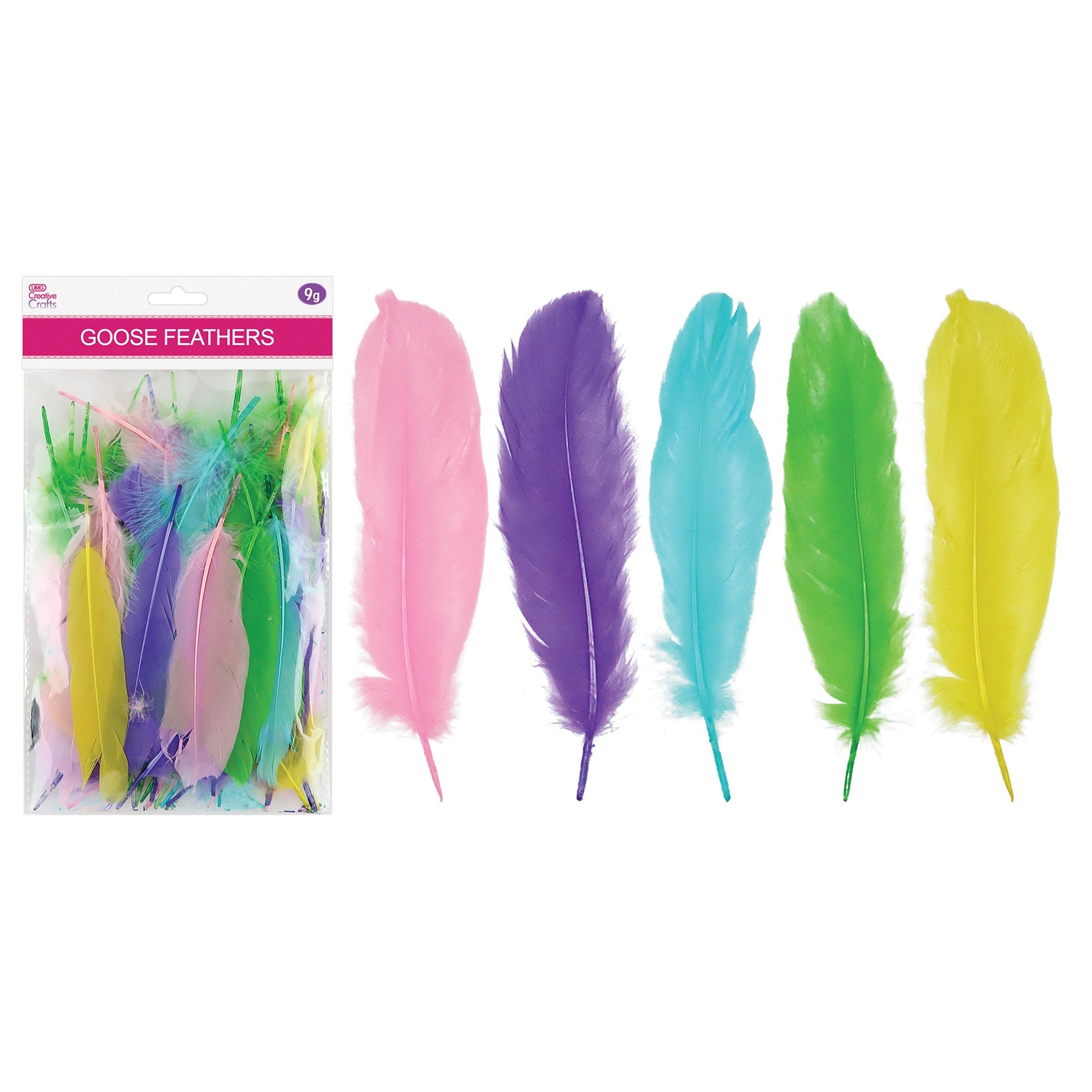 GOOSE FEATHERS 5"-7" 9G MIXED LIGHT COLORS