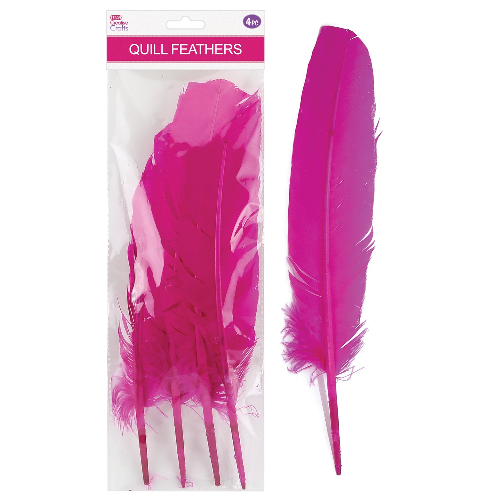 QUILL FEATHER 10"-12" 4PC HOT PINK