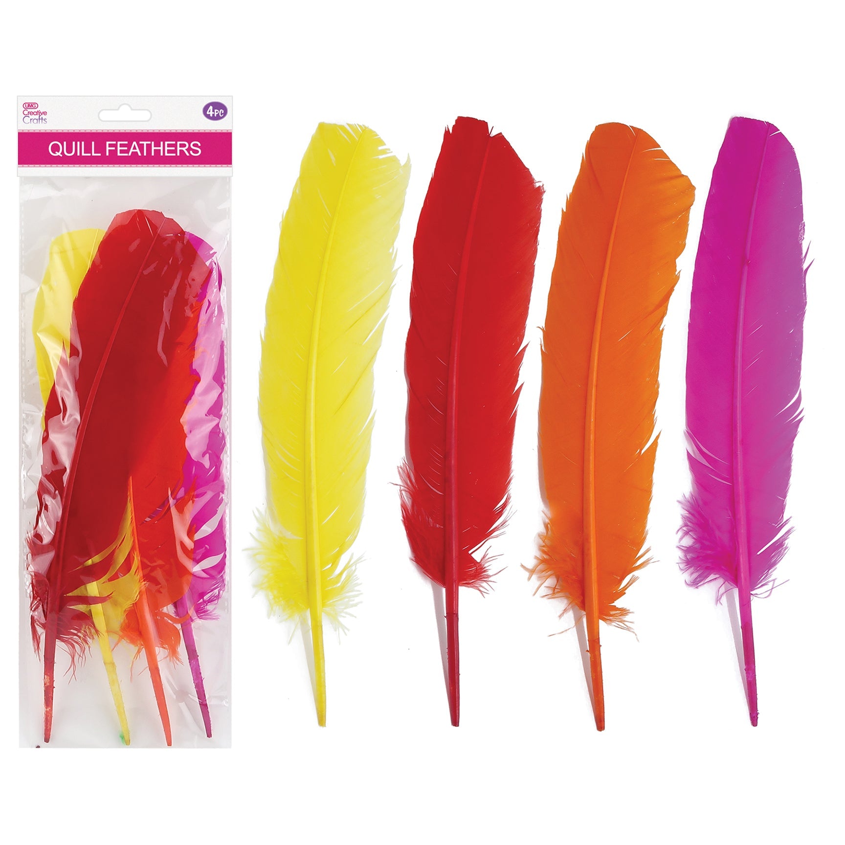 QUILL FEATHER 10"-12" 4PC MIXED HOT COLORS