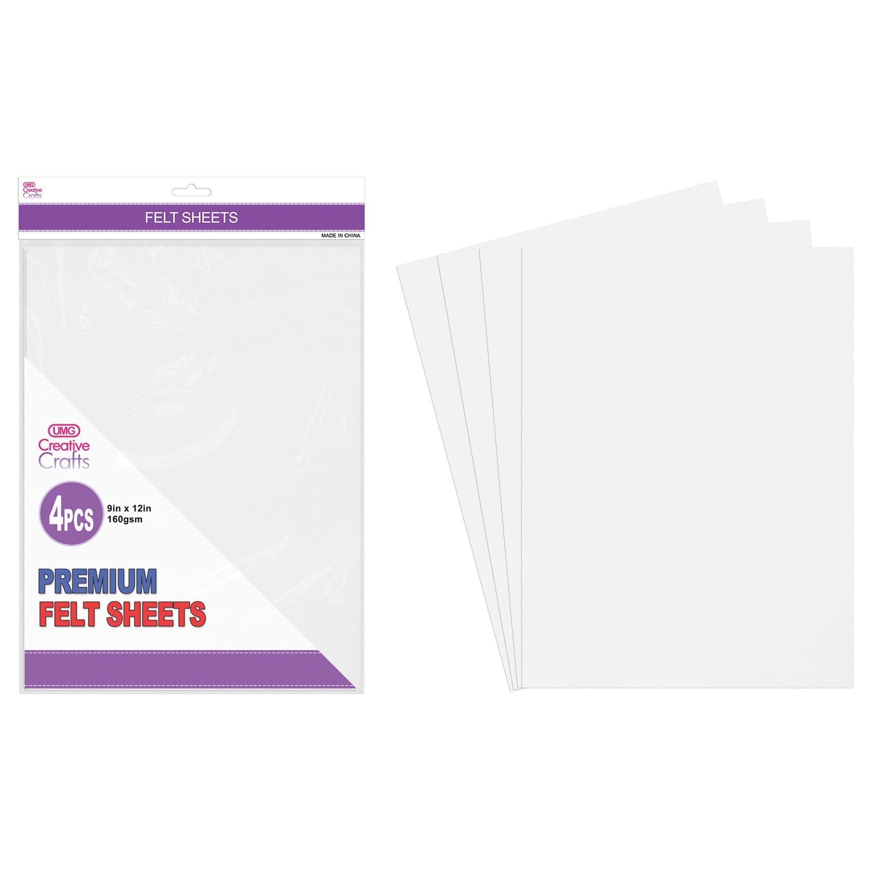 FELT SHEET 4PC 9"X12" WHITE 160GSM