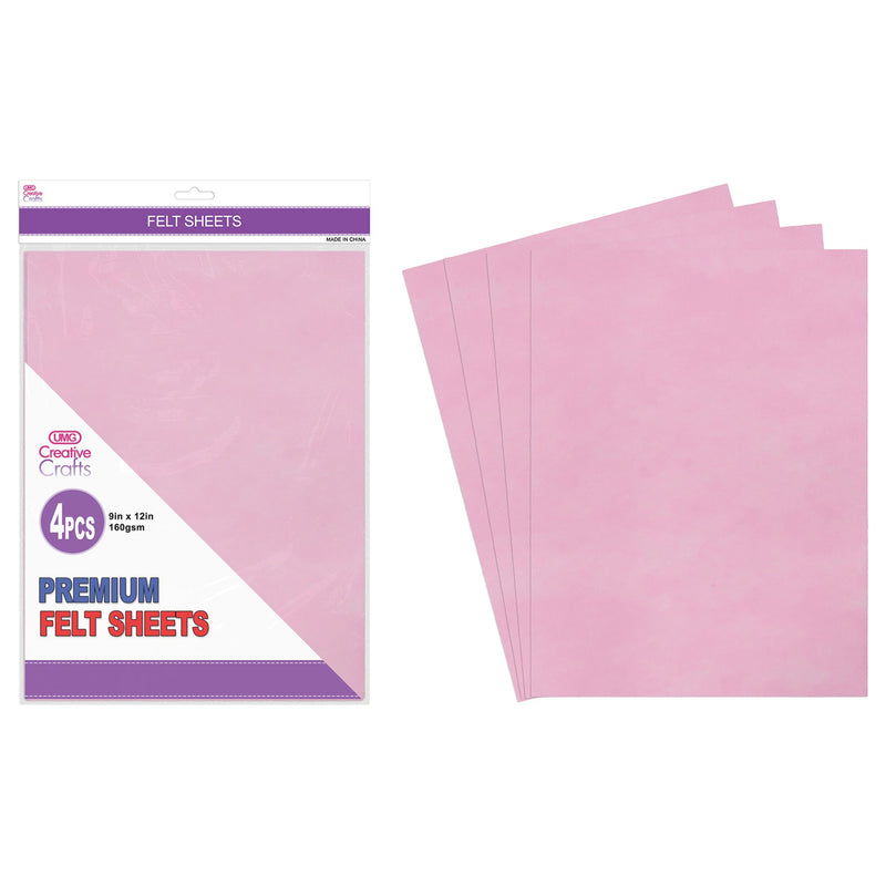 FELT SHEET 4PC 9"X12" LIGHT PINK 160GSM