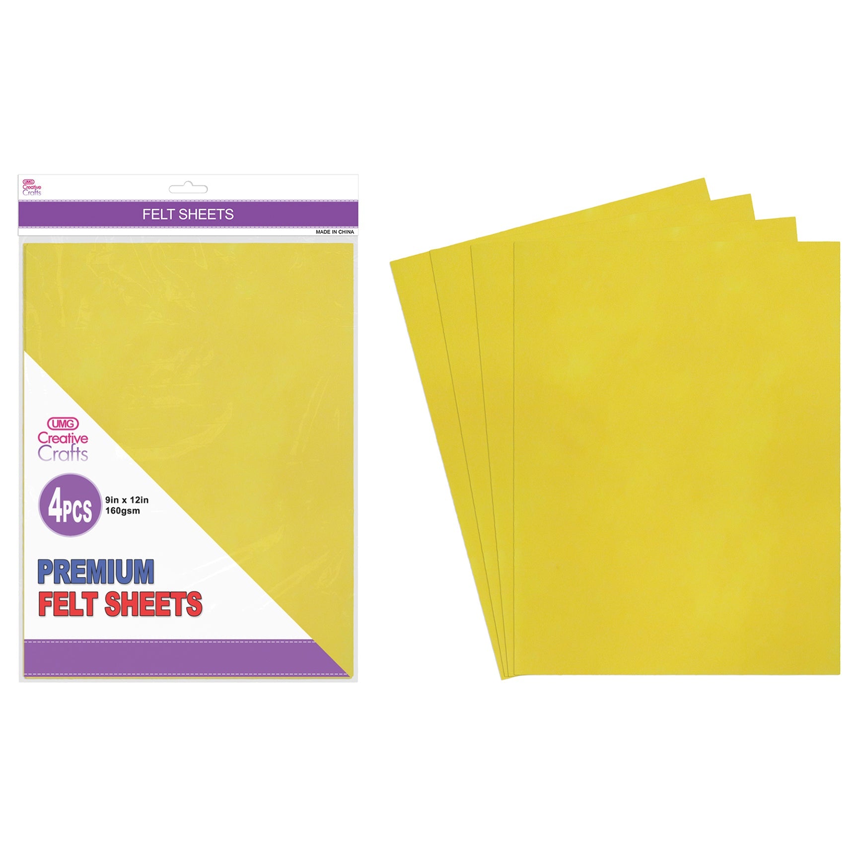 FELT SHEET 4PC 9"X12" YELLOW 160GSM