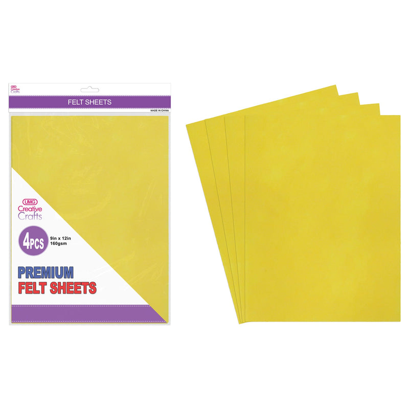 FELT SHEET 4PC 9"X12" YELLOW 160GSM