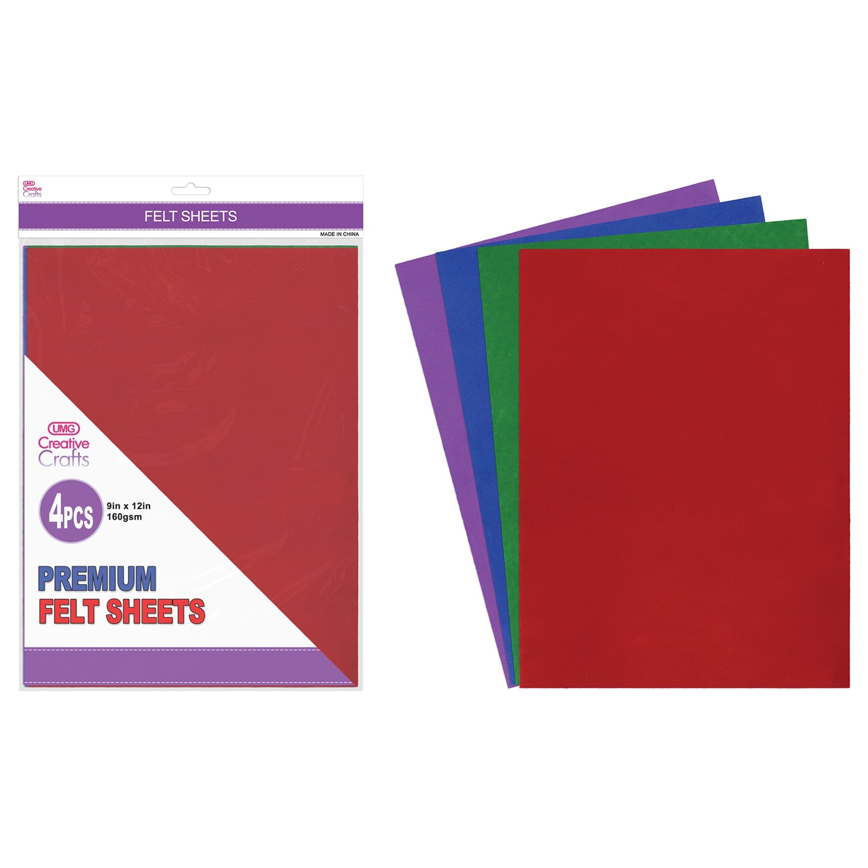 FELT SHEET 4PC 9"X12" HOT COLORS 160GSM