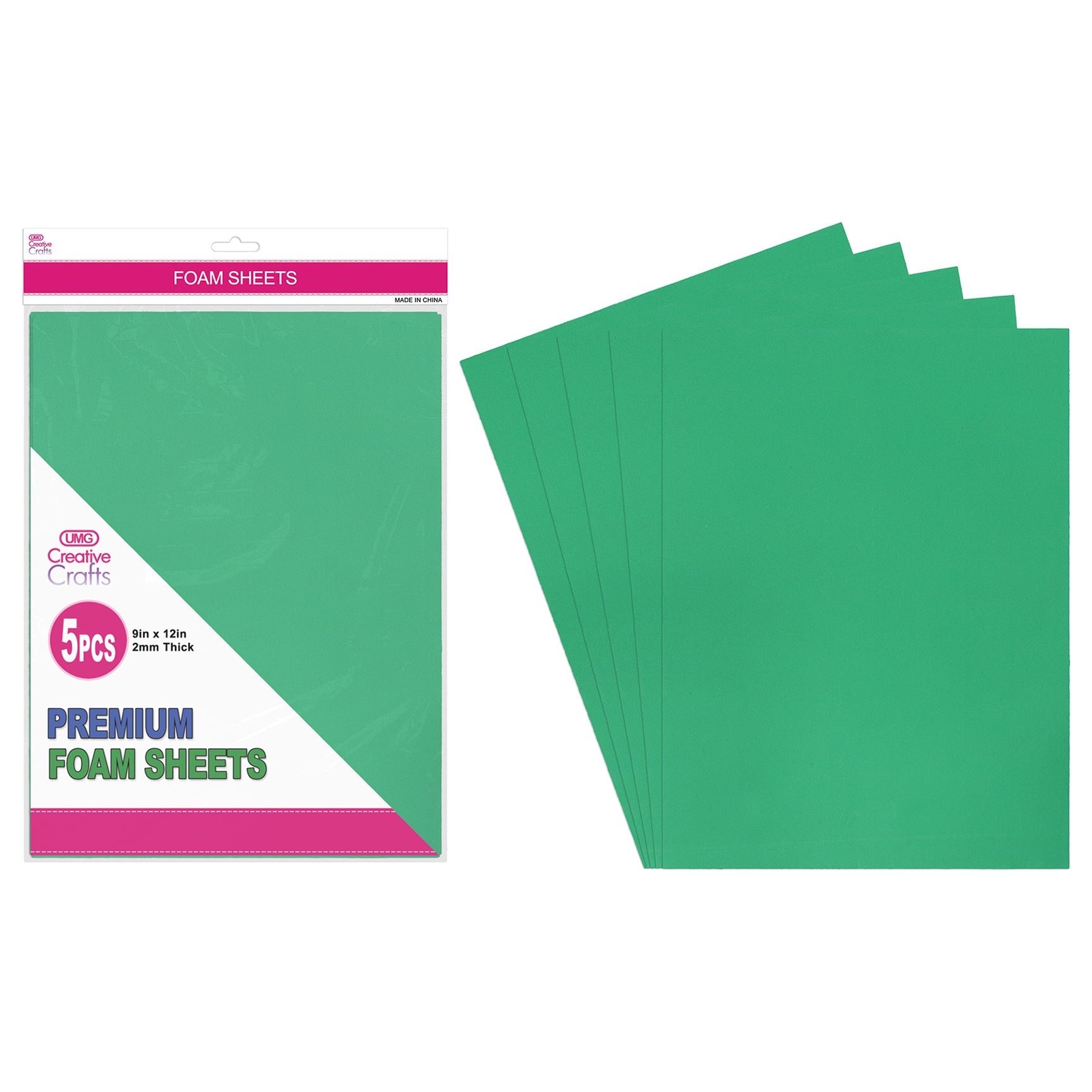 FOAM SHEETS 9"X12" 5PC EMERALD GRN 2MM THICK