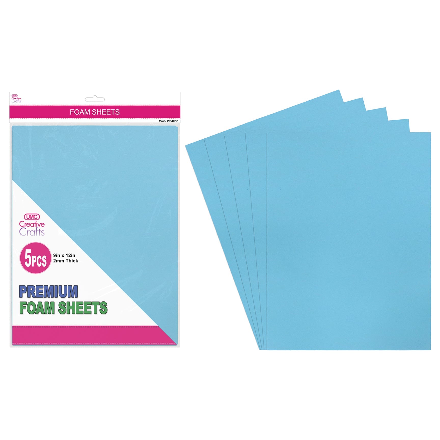 FOAM SHEETS 9"X12" 5PC LIGHT BLUE 2MM THICK