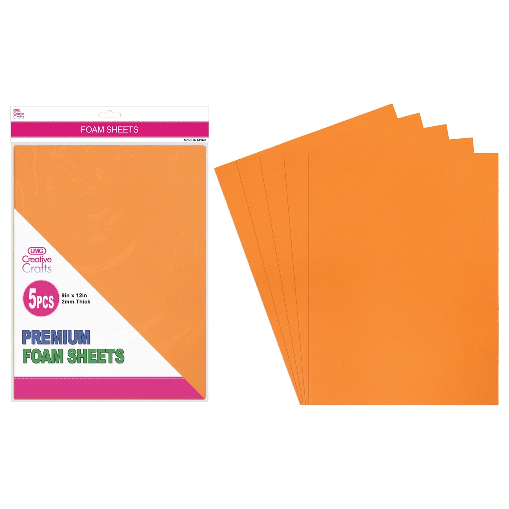 FOAM SHEETS 9"X12" 5PC ORANGE 2MM THICK