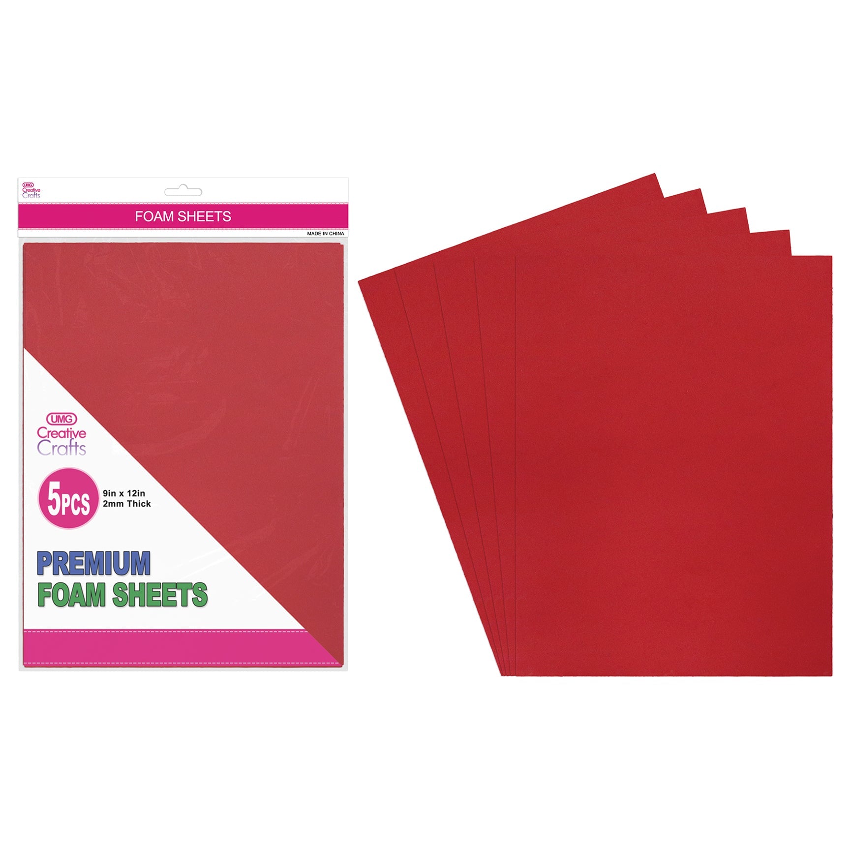 FOAM SHEETS 9"X12" 5PC RED 2MM THICK